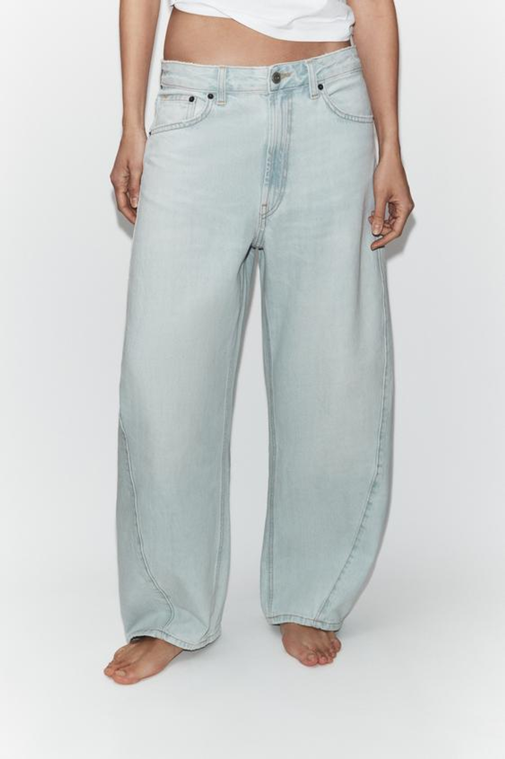 ZARA ДЖИНСЫ TRF BAGGY BALLOON СО СРЕДНЕЙ ПОСАДКОЙ, ГОЛУБОЙ