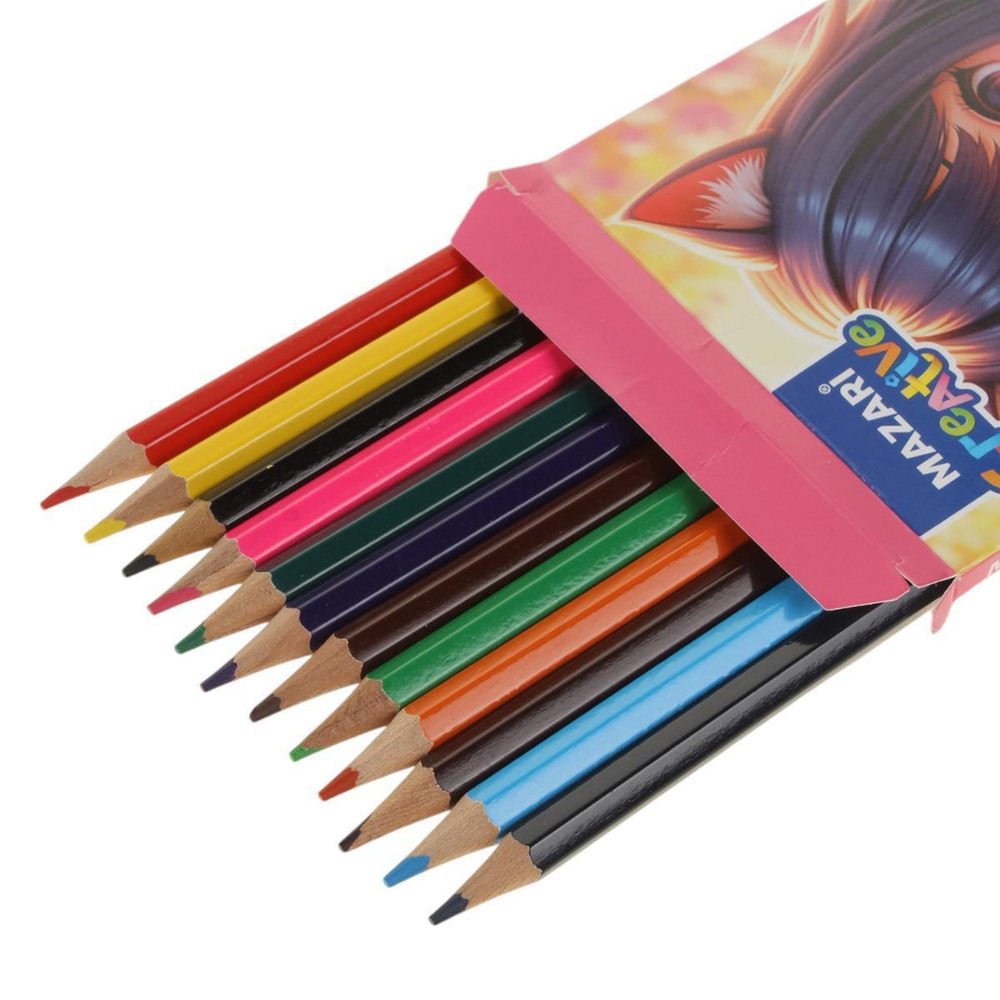 Карандаши 12цв. "Девочка Аниме" d грифеля=2,65мм. дерев. шестигран. коробка (Mazari)