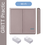 Умный беспроводной выключатель GRITT Practic 2кл. розовое золото комплект: 1 выкл. IP67, 2 реле 1000Вт 433 + WiFi с управлением со смартфона, A181202RGWF