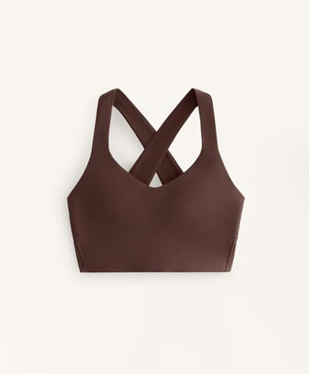 Oysho Спортивный бюстгальтер Light Touch средней поддержки с перекрестной спинкой, коричневый