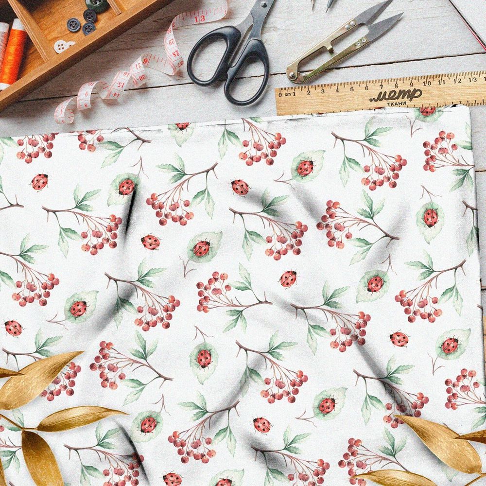 Ткань шифон рябина на ветках