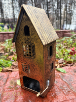 Подсвечник "Домик" средний античное золото 11,5x11,5xH26 см