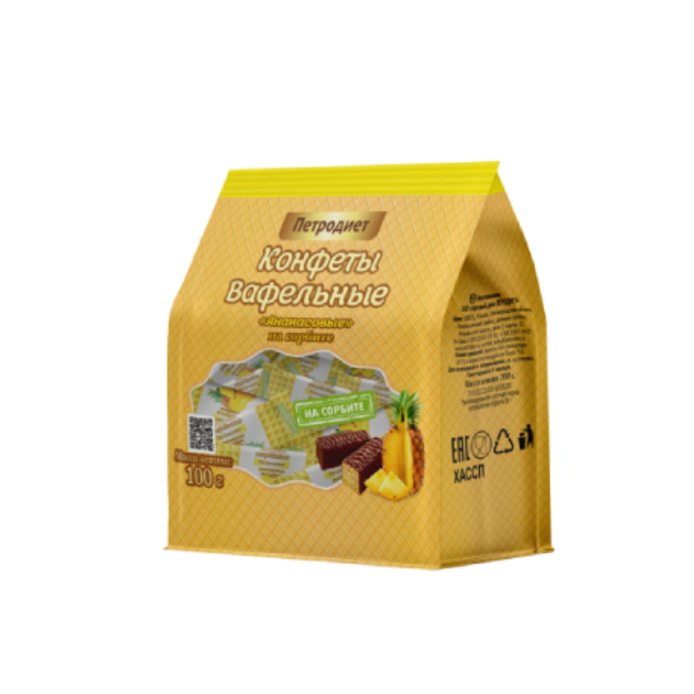 Конфеты Петродиет Вафельные на сорбите с ароматом ананаса 100 гр