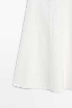 Massimo Dutti Миди-юбка из 100% льна с эффектом джинсовой ткани, экрю
