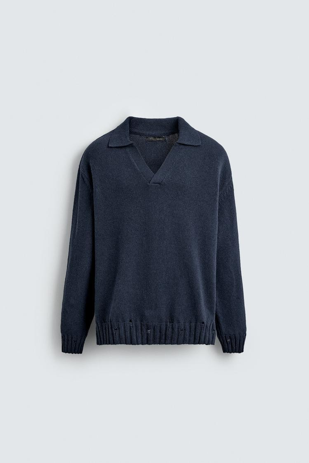 ZARA ТРИКОТАЖНОЕ ПОЛО С ПЕТЕЛЬНЫМ УЗОРОМ, ИНДИГО