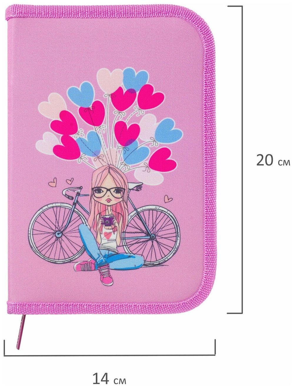 Пенал BRAUBERG, 1 отделение, 2 откидные планки, ткань, 20х14 см, "Glam Girl", 229287