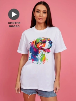 Футболка оверсайз с принтом собакой Бигль Корги Хаски