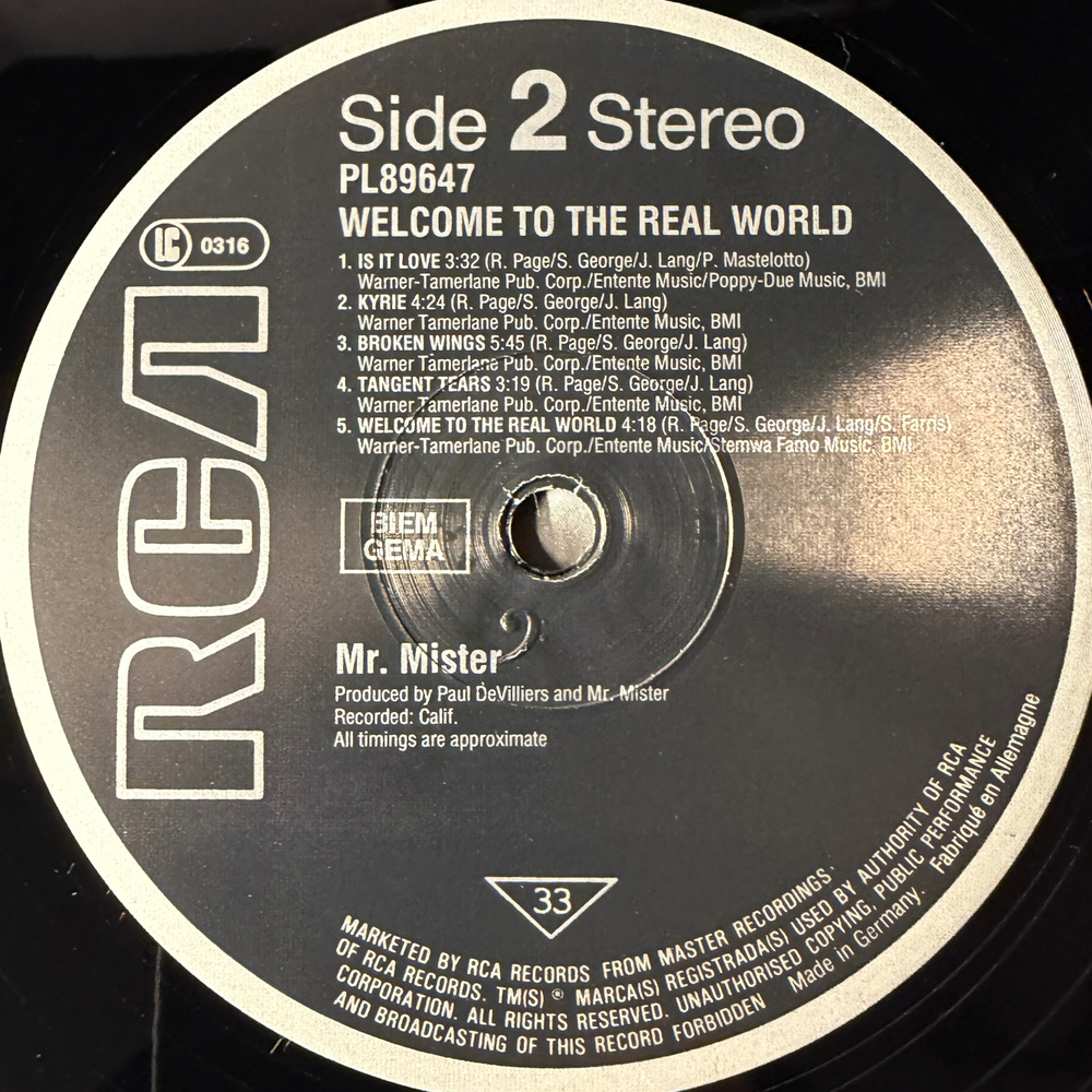 Mr. Mister - Welcome To The Real World (Германия 1985г.)