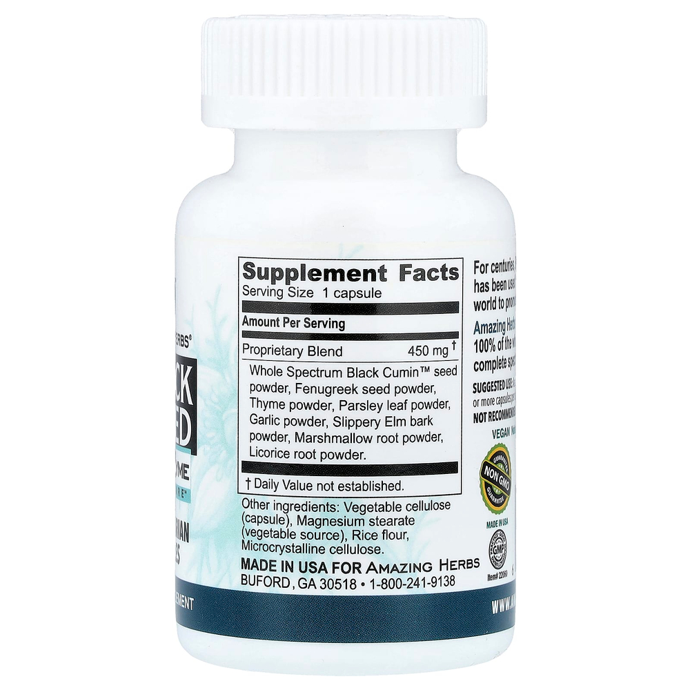 Amazing Herbs, Черное семя, 60 вегетарианских капсул