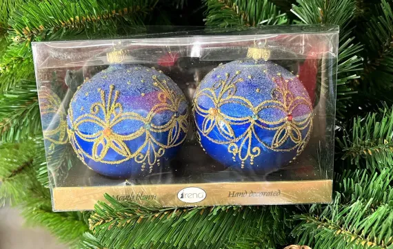 Набор стеклянных шаров Царские узоры, 2 шт., синий, Irena CO (91107)