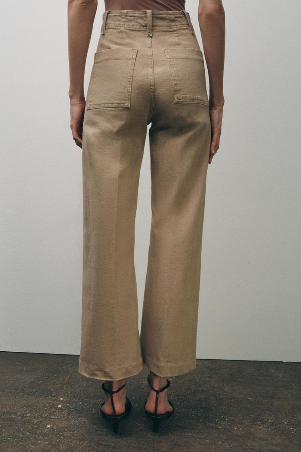 ZARA ДЖИНСЫ WIDE LEG С ВЫСОКОЙ ПОСАДКОЙ — ZW COLLECTION, ПЕСОЧНЫЙ/КОРИЧНЕВЫЙ