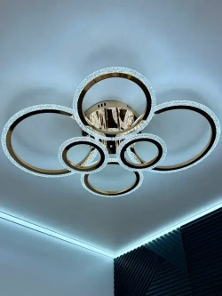 Люстра потолочная золотая с пультом для всех видов потолков, 120 Вт