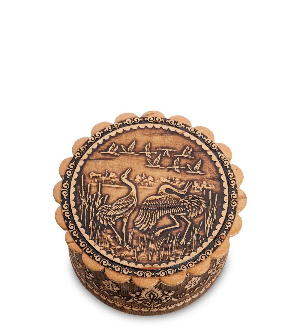 Народные промыслы BST-135/ 3 Шкатулка «Цапли» (береста)