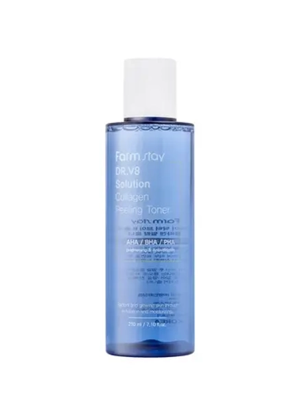 FARMSTAY - ПИЛИНГ-ТОНЕР ДЛЯ ЛИЦА С КОЛЛАГЕНОМ DR-V8 SOLUTION COLLAGEN PEELING TONER 210 ML