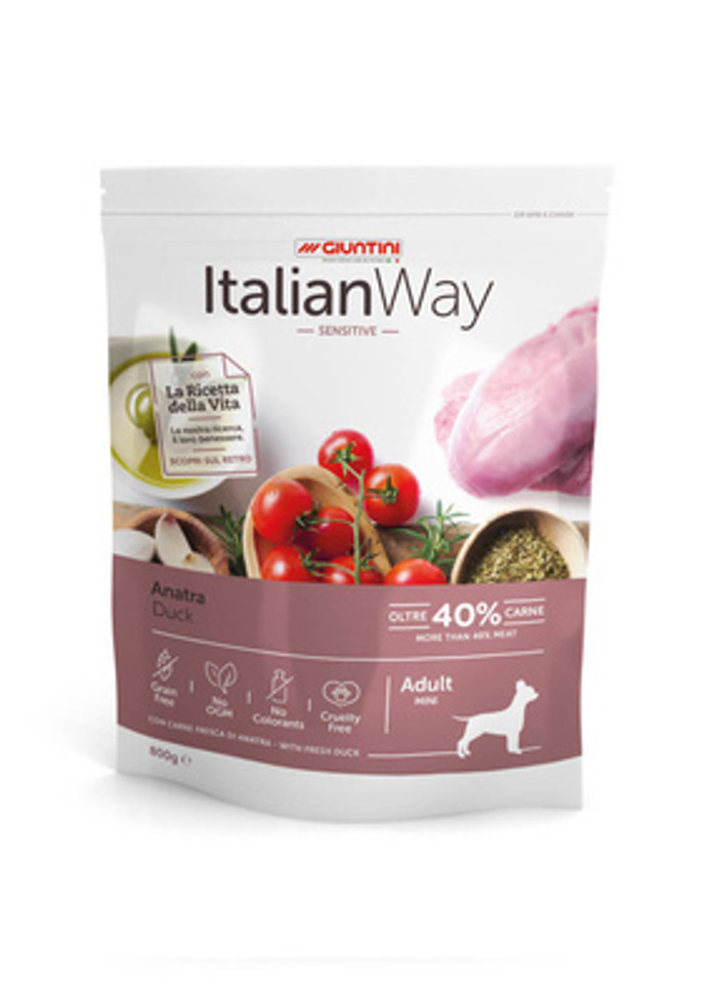 Italian Way Корм для собак малых пород с чувствительным пищеварением со свежей уткой (ITALIAN WAY MINI SENSITIVE DUCK) 0,8 кг