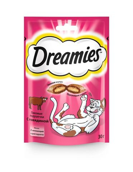 Лакомство Dreamies для кошек лакомые подушечки с говядиной 30 г