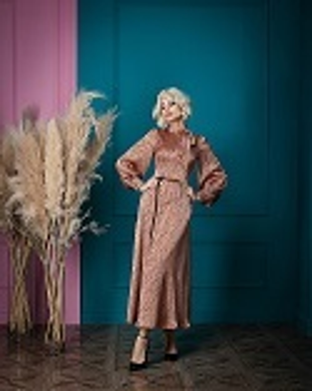 06-02-24 FW Шелковое платье, бронзовый, горох