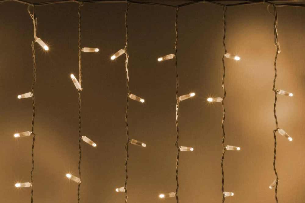 Светодиодный занавес 300 теплых белых LED ламп, 2*1.5 м., статика, белый провод ПВХ, Teamprof (TPF-CS2*1.5-CW/WW)