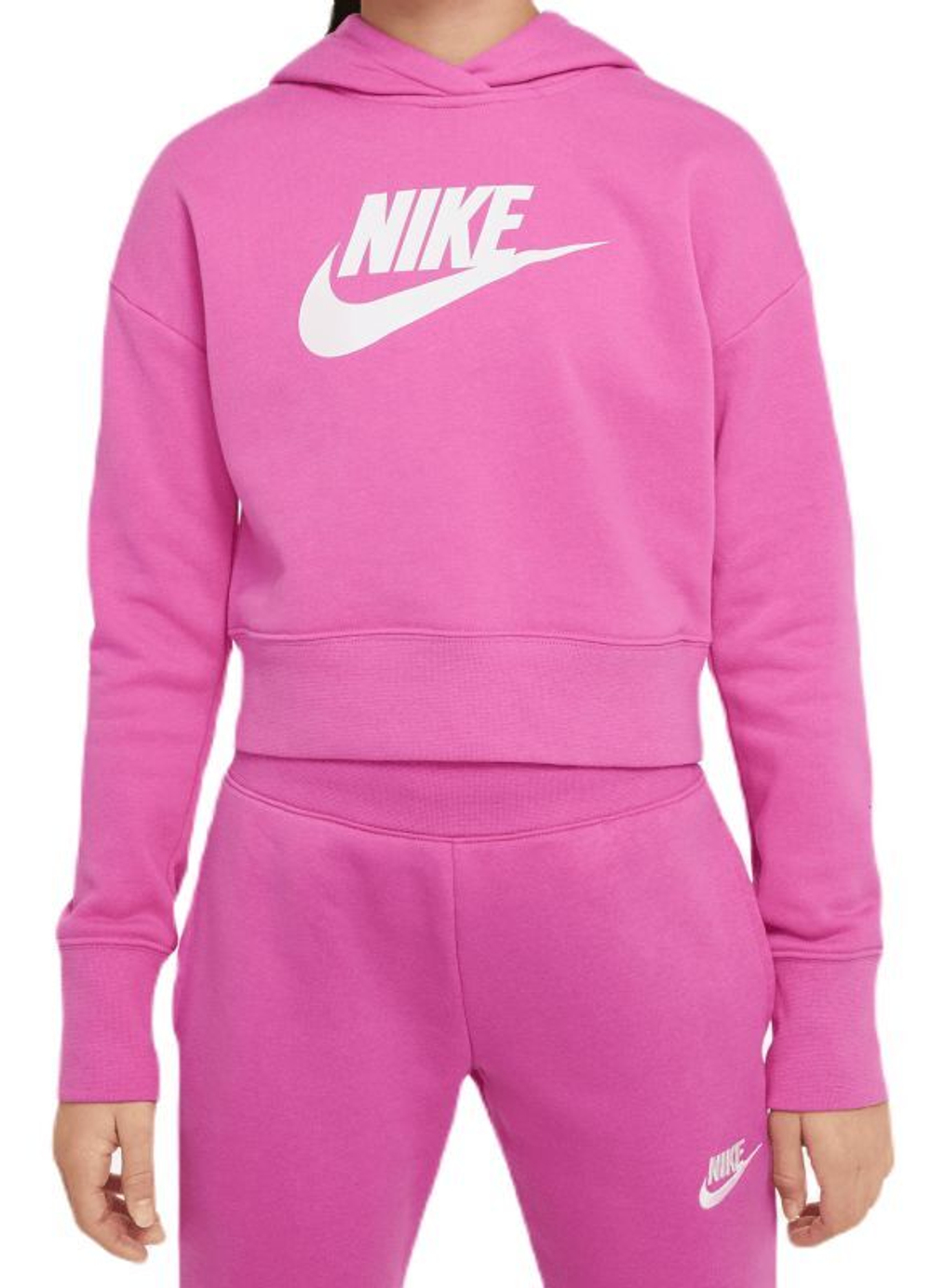 Кофта для девочки теннисная  Nike Sportswear FT Crop Hoodie - active fuchsia/white