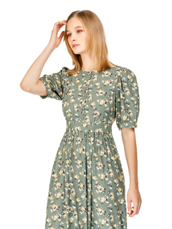 Платье "Волга" с цветочным принтом в ретро стиле зеленое