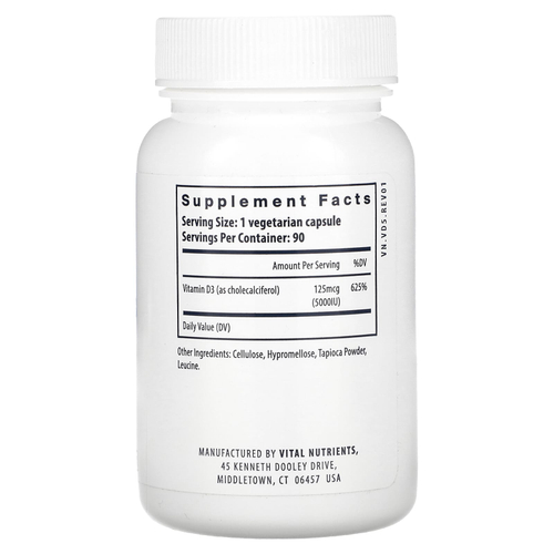 Vital Nutrients, Витамин D3, 5000 МЕ, 90 вегетарианских капсул