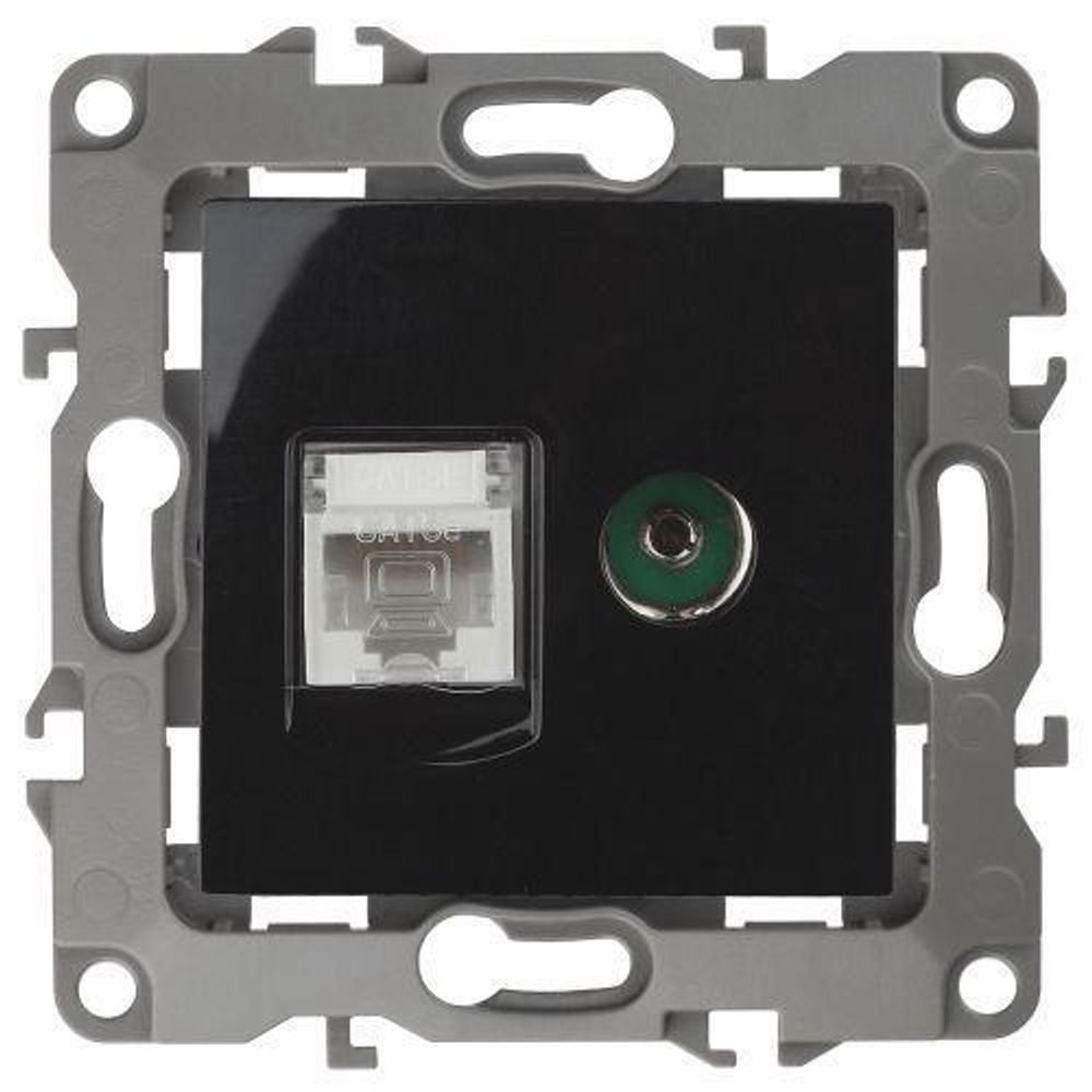 Розетка компьютерная + телевизионная Эра12 12-3110-06 RJ45 + TV IP20 черн. Эра Б0027446