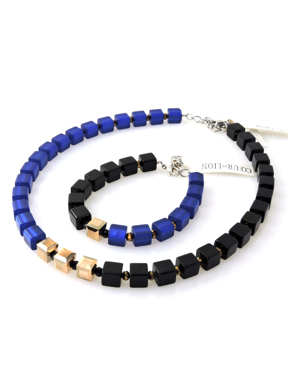 4686 Coeur de Lion Сапфирово-черное колье и браслет с кристаллами Сваровски.