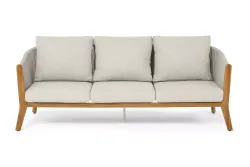 "Сидней" диван 3-местный плетеный из роупа, основание тик, каркас алюминий бежевый, роуп бежевый, ткань бежевая