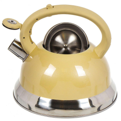 Чайник нерж, 3 л, свист, ручк с силик покр, Daniks, беж, M-014