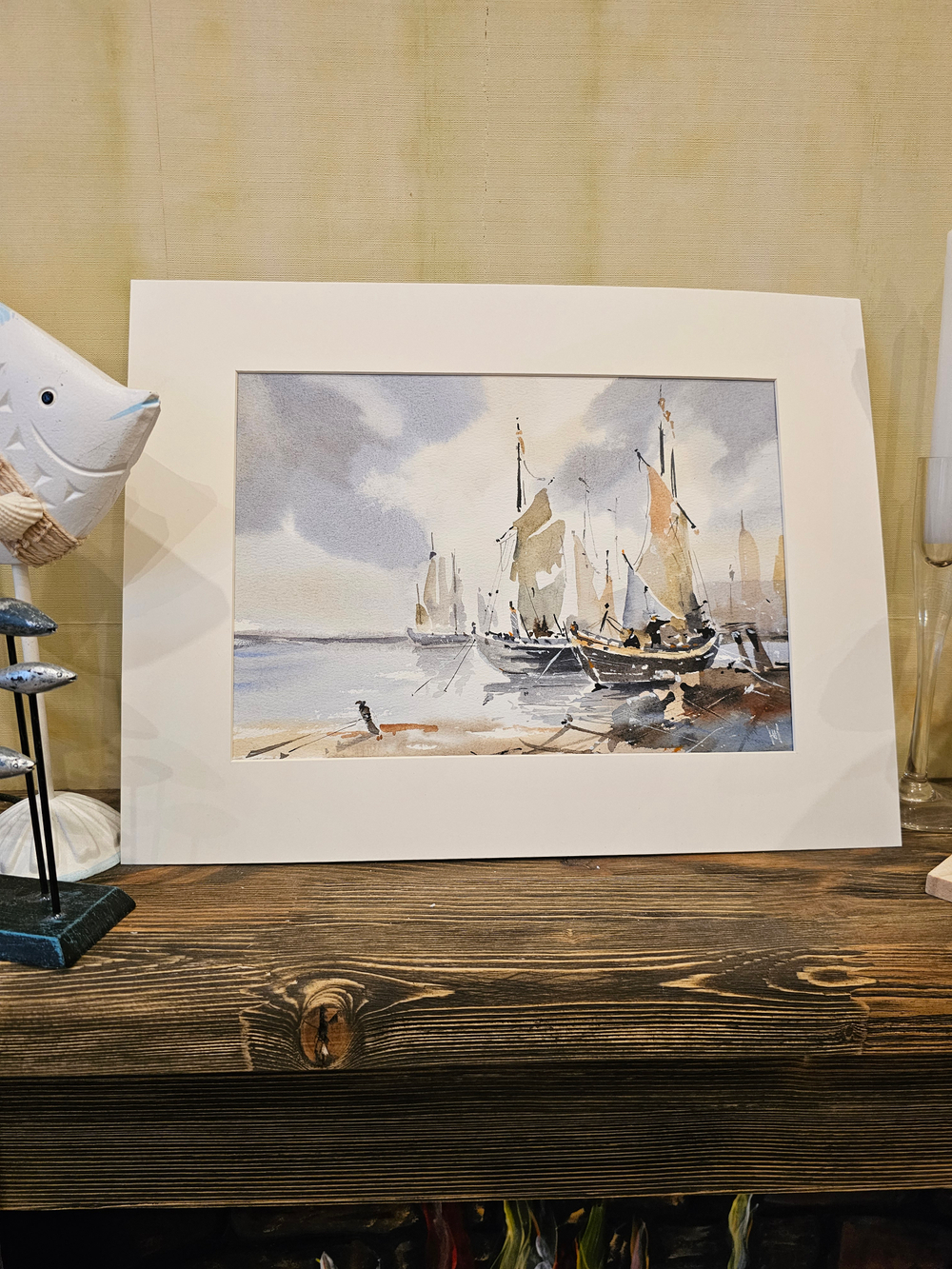 Картина авторская акварельная в паспарту 30х40 см на стену для интерьера "В порту"