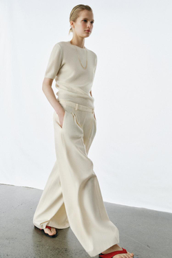 ZARA СВИТЕР ИЗ 100% ШЕРСТИ С КОРОТКИМИ РУКАВАМИ, ЭКРЮ