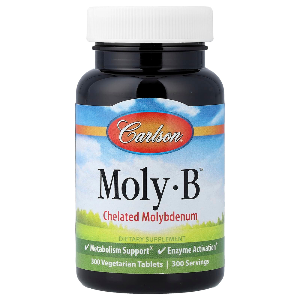 Carlson, Moly-B™, молибден в хелатной форме, 300 вегетарианских таблеток (500 мкг в 1 таблетке)