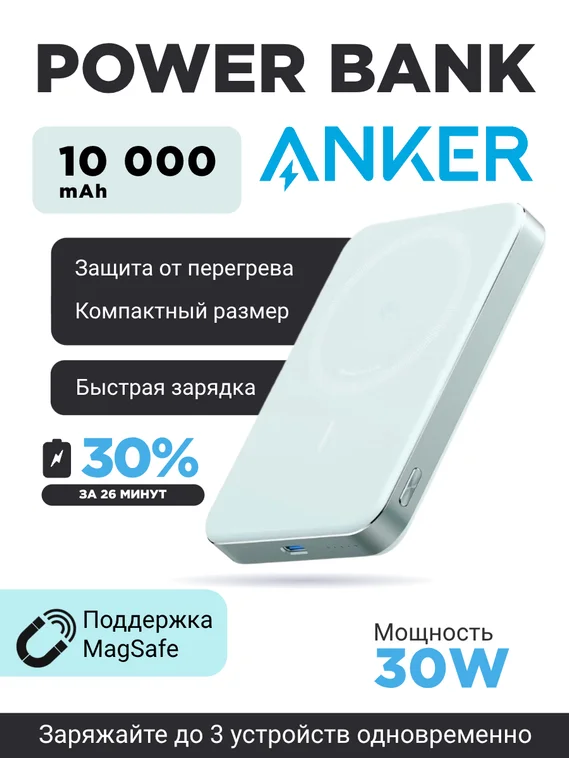 Внешний аккумулятор Anker MagGo Power Bank 10000 mAh A1664 зеленый