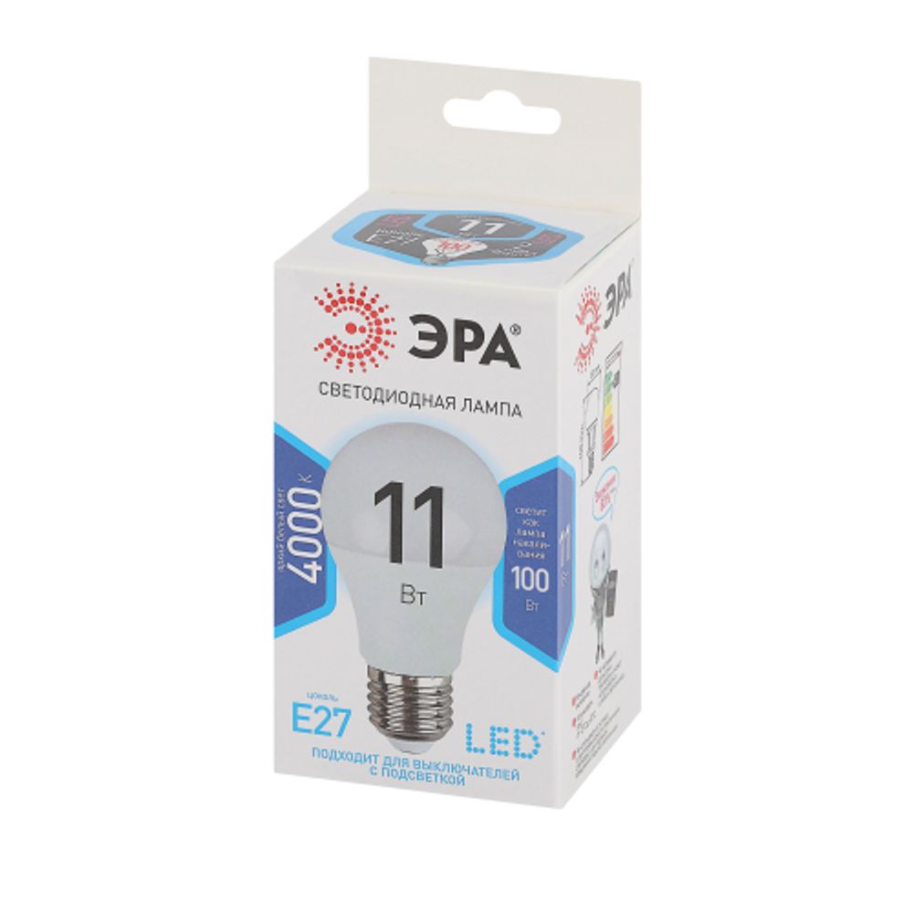 Лампочка светодиодная ЭРА STD LED A60-11W-840-E27 E27 / Е27 11 Вт груша нейтральный белый свет | Лампы cветодиодные Груша (A)