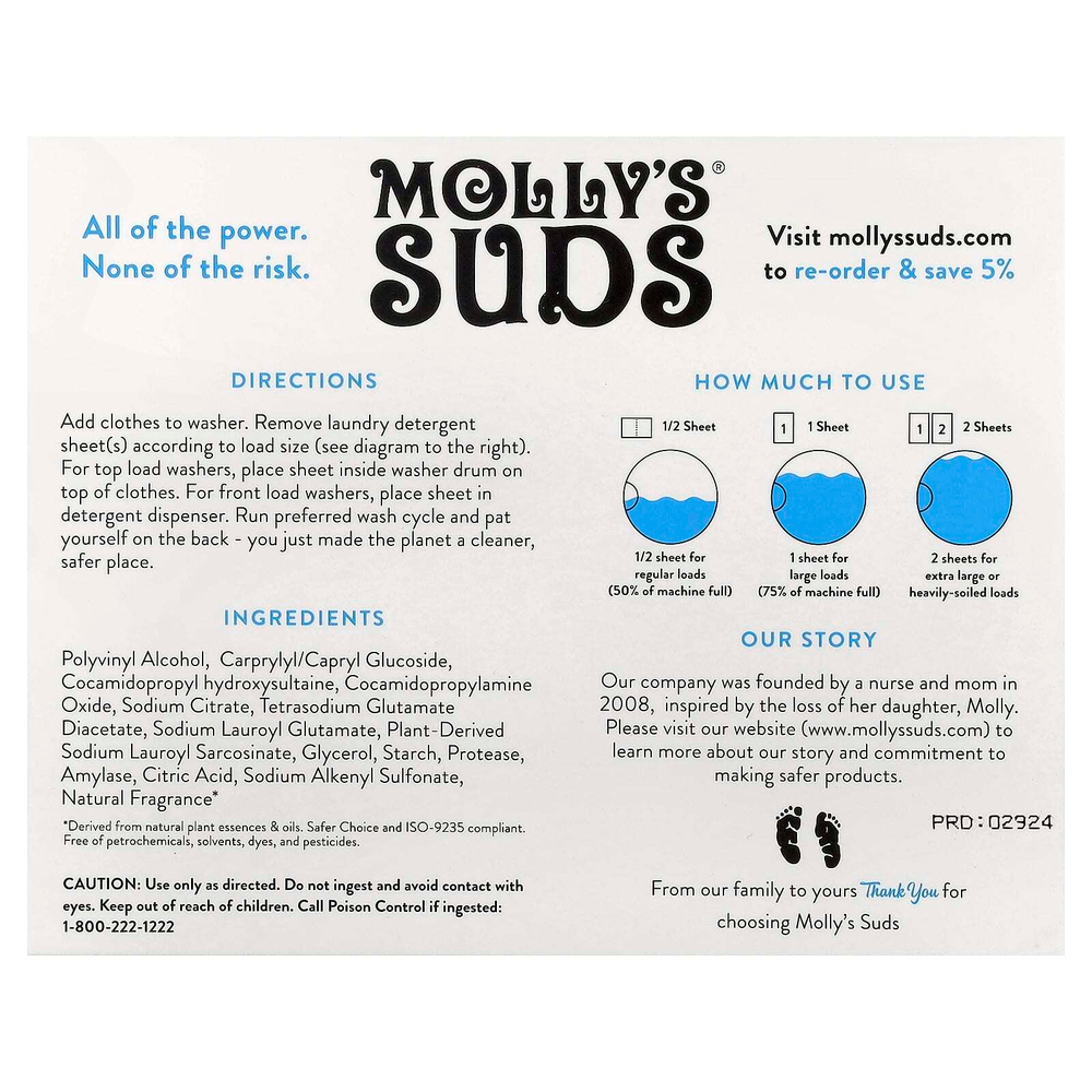 Molly's Suds, моющее средство для стирки, ультраконцентрированный, перечная мята, 35 шт.