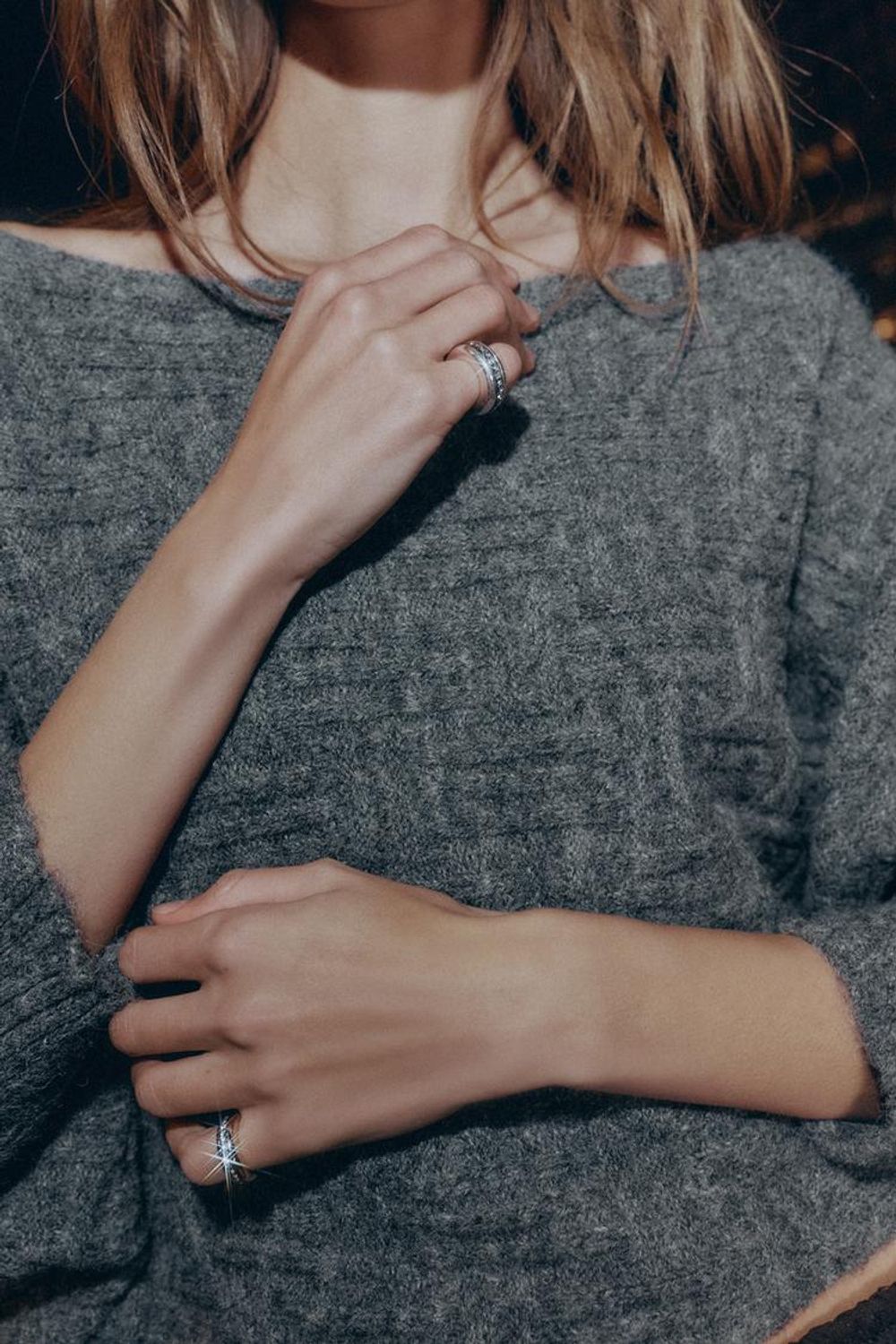 ZARA НАБОР ИЗ 2 КОЛЕЦ ДЛЯ МИЗИНЦА СО СТРАЗАМИ, ЗОЛОТИСТЫЙ