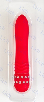 Ярко-красный вибратор с украшенным пультом