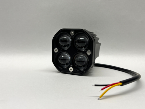 Светодиодная фара, 4 диода, 4D линза, 12-24 вольта, двухрежимная, направленный дальний свет, белый + желтый свет (за 1 шт.)