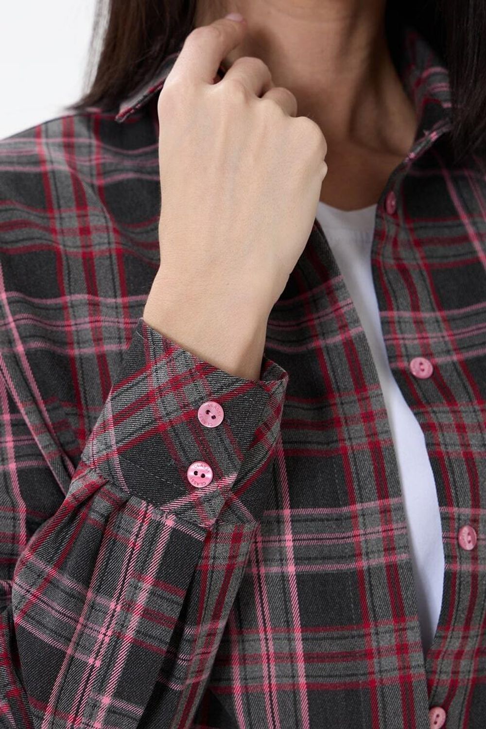 Рубашка Хельсинки удлиненная серая клетка