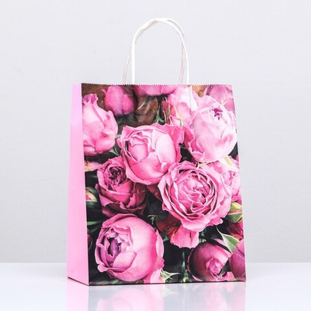 Пакет крафт «Пионы», 22 х 12 х 27 см, 1 шт