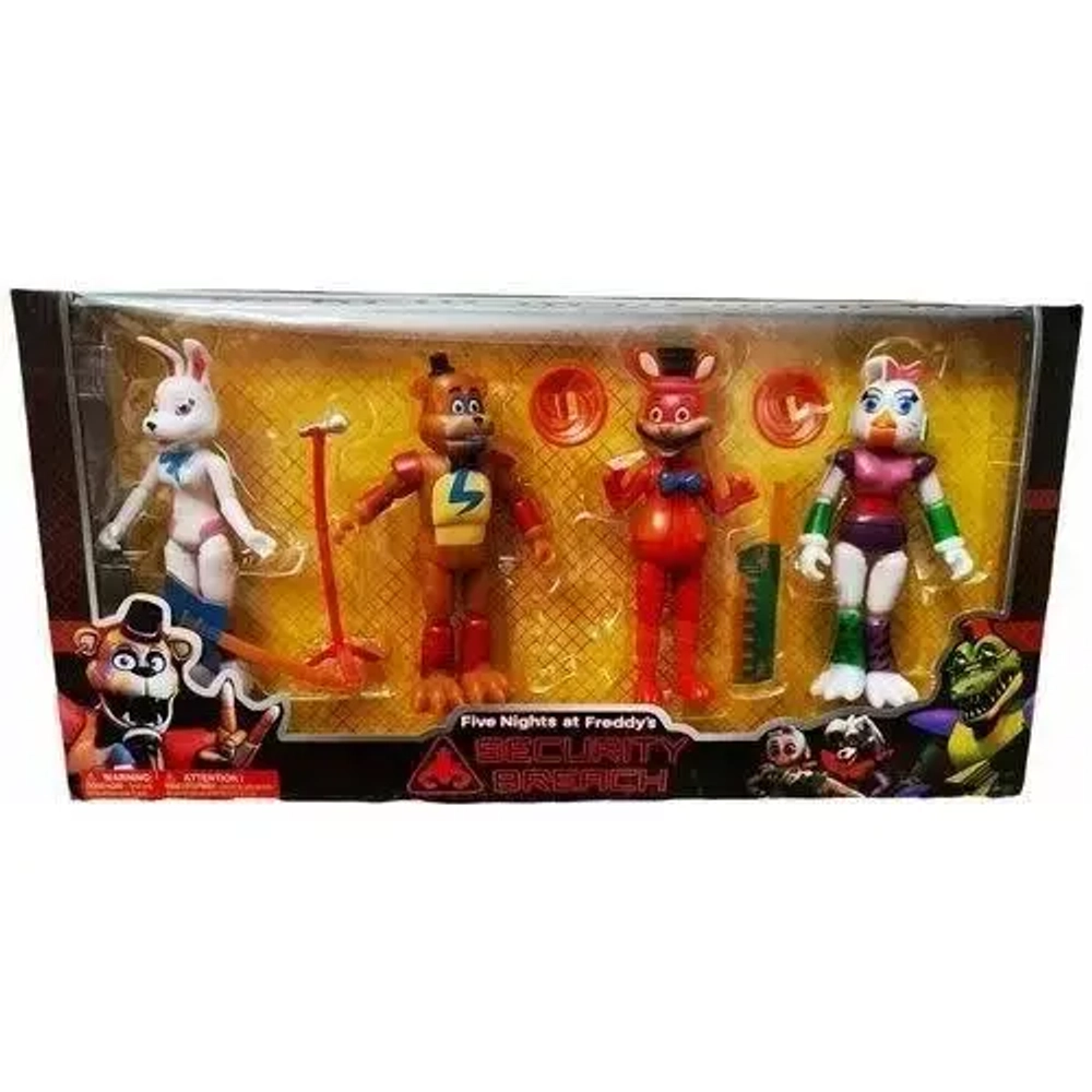 Набор подвижных фигурок ФНАФ, Аниматроники 5 ночей с Фредди / FNAF, "Five Nights at Freddy's / Security Breach" с аксессуарами 15см, 4шт фигурок