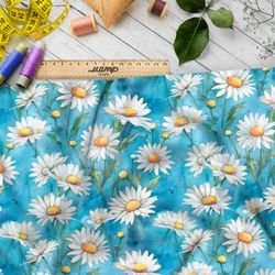 Ткань премиум габардин поле ромашек