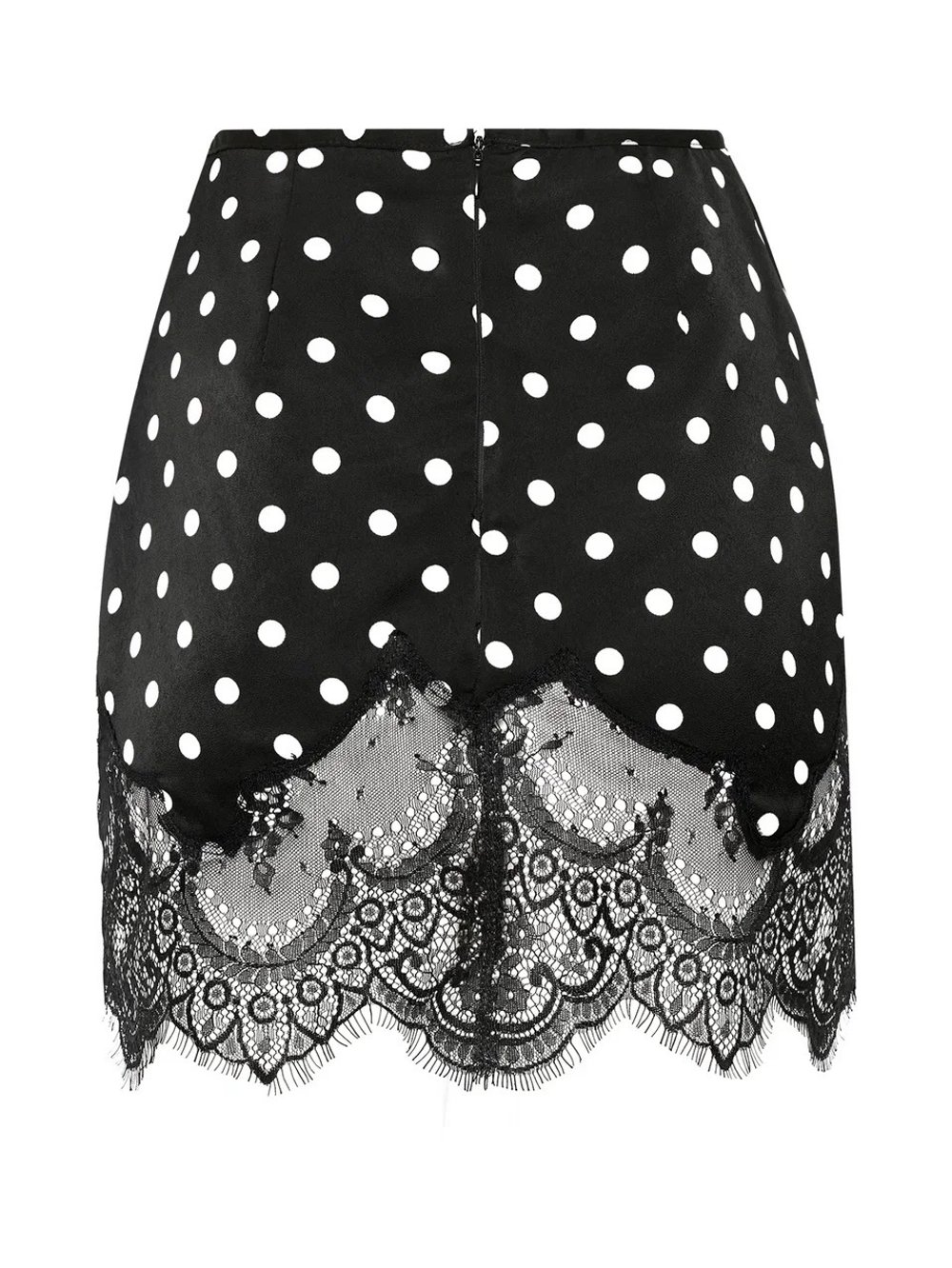 Шелковая мини юбка с кружевом в горох, Черная