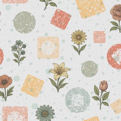 Винтажные цветы и геометрические формы в горошек. Vintage flowers and geometric shapes polka dots