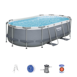Каркасный овальный бассейн Bestway 424х250х100 см + фильтр-насос 2006 л/ч, лестница (56620 BW)