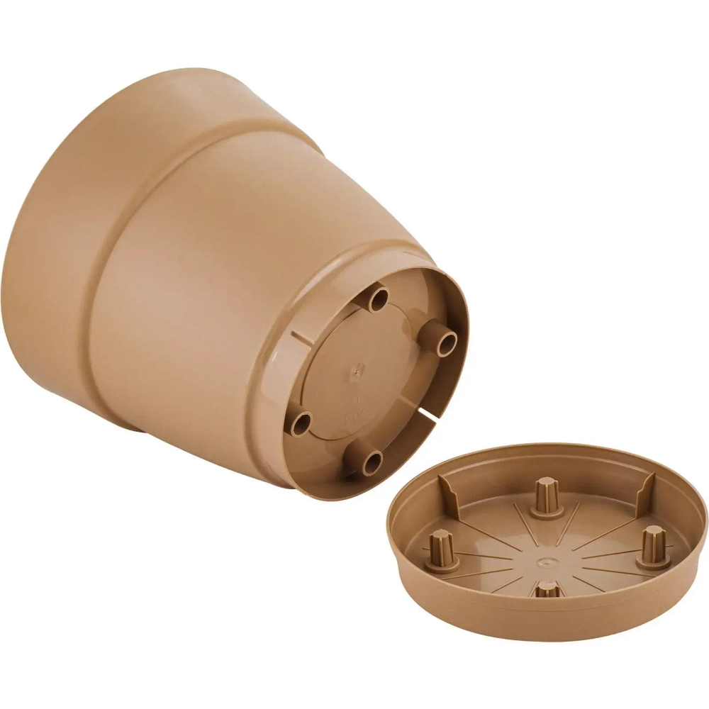 Горшок для цветов пластиковый 2л d-17см «Villa de Fiori» с фиксируемым поддоном, молочный шоколад