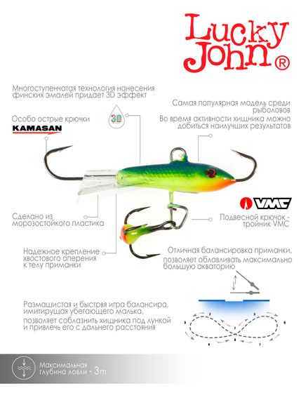 Балансир Lucky John CLASSIC 3 с тр. 30мм/29 блистер