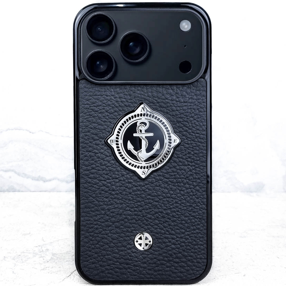 Эксклюзивный чехол iPhone с якорем - Euphoria HM Premium - натуральная кожа, ювелирный сплав, моряку, яхтинг, яхта, море