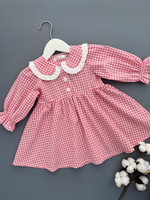 Платье из варёного хлопка в клетку виши, цвет розовый