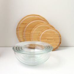 Набор из 4-х стеклянных мисок Eco Store с крышками из бамбука